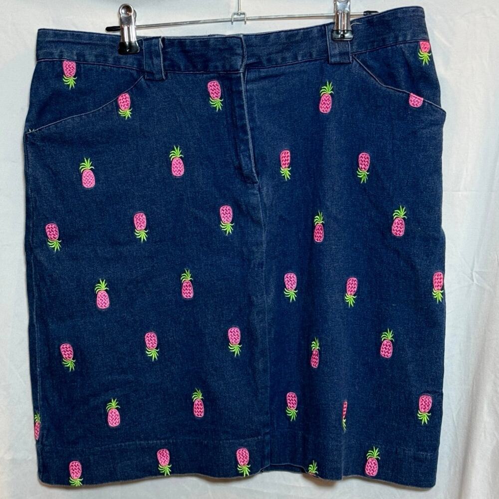 Vintage Lilly Pulitzer Pink Green Pineapple Denim Mini Skirt Sz 10 Y2K preppy